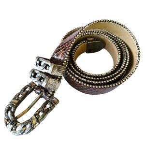 Streets Ahead Snake Embossed Leather Belt Metallic Chain Detail Ornate Buckle Md